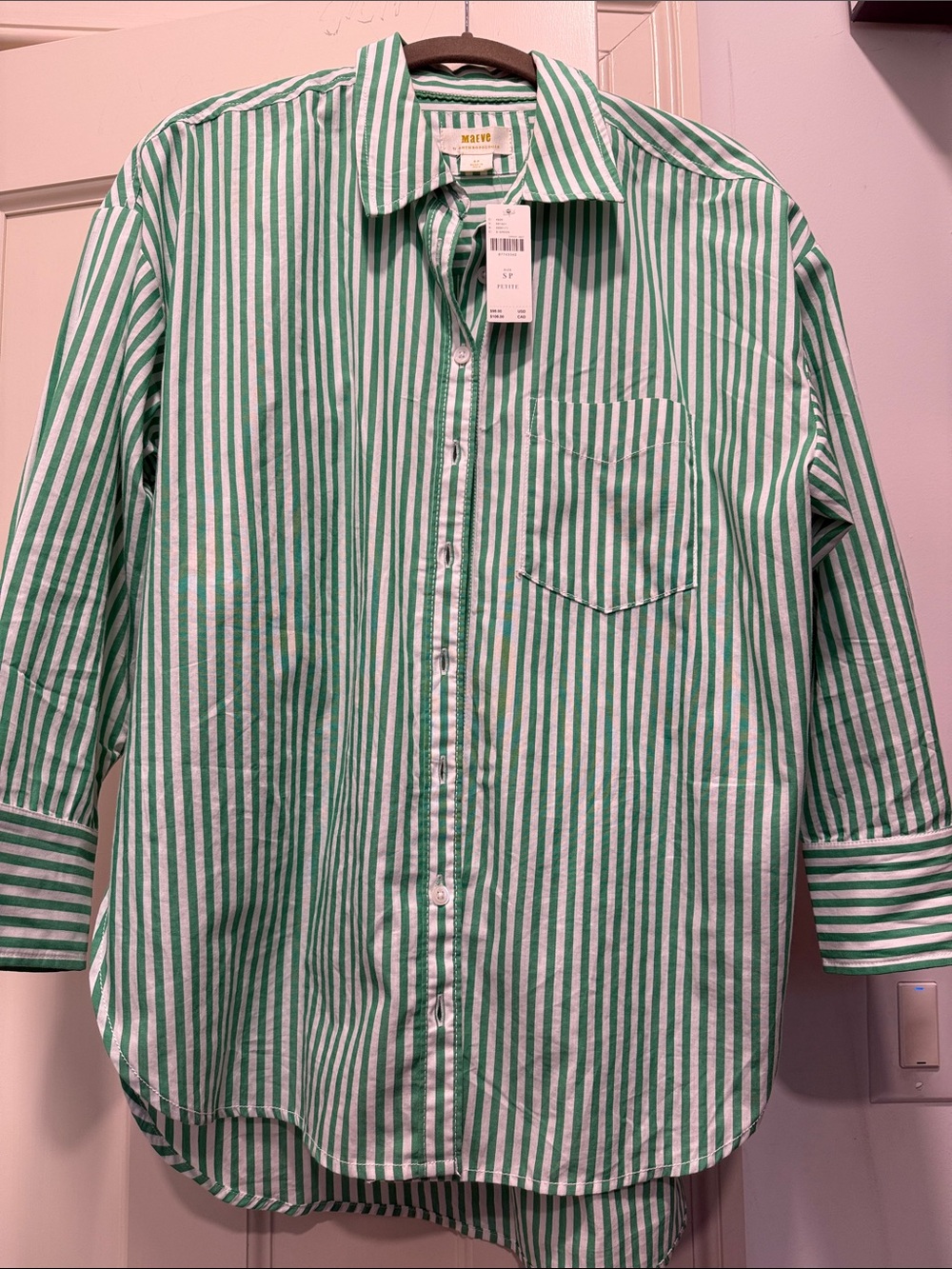 Women’s Green & White Striped Button-Up Shirt. Never Worn! NWT